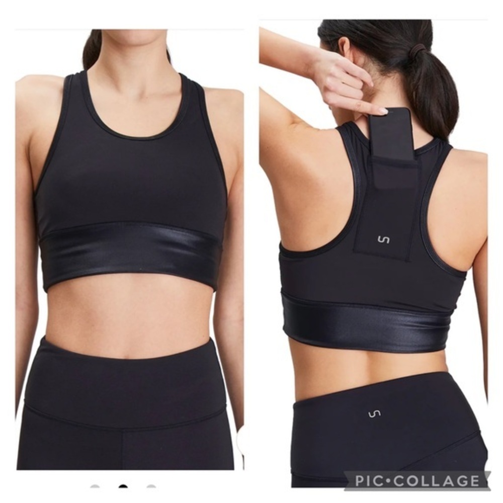 Urban Savage Stash Bra Pocket Sports Bra w Satin Trim in Black Medium